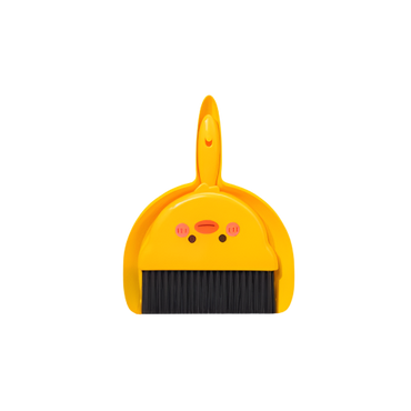 Yellow plastic mini dustpan and brush set with cartoon chicken face design – compact 20.5 x 16 cm cleaning tool